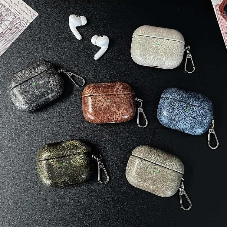 For AirPods Pro 2 Retro Oil Leather Bluetooth Earphones Protective Case(White)