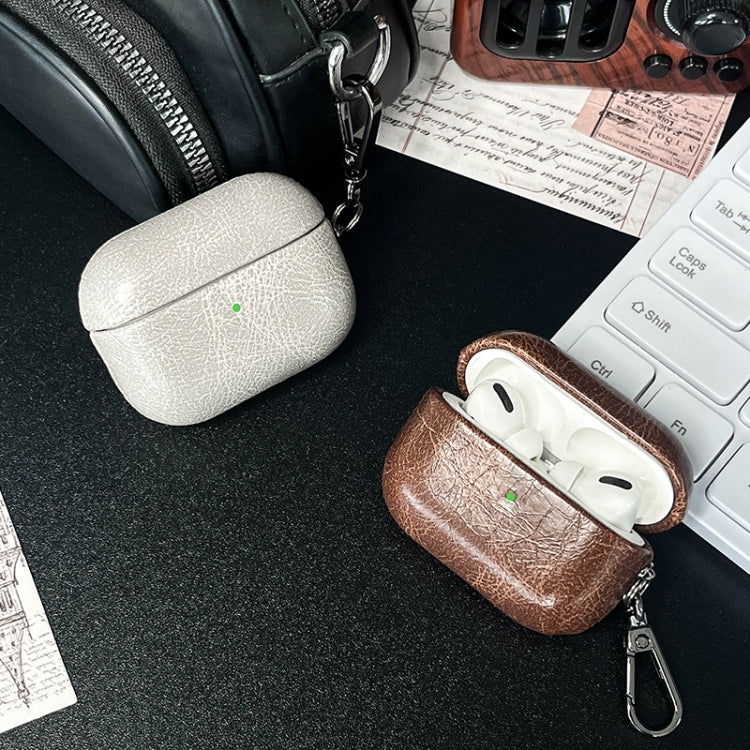 For AirPods 4 Retro Oil Leather Bluetooth Earphones Protective Case(Coffee)