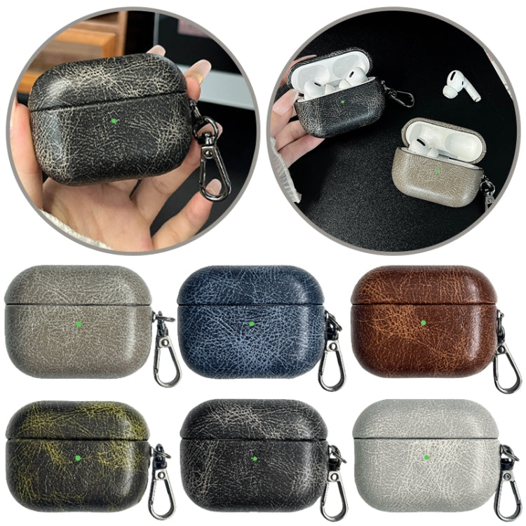 For AirPods Pro 2 Retro Oil Leather Bluetooth Earphones Protective Case(Coffee)