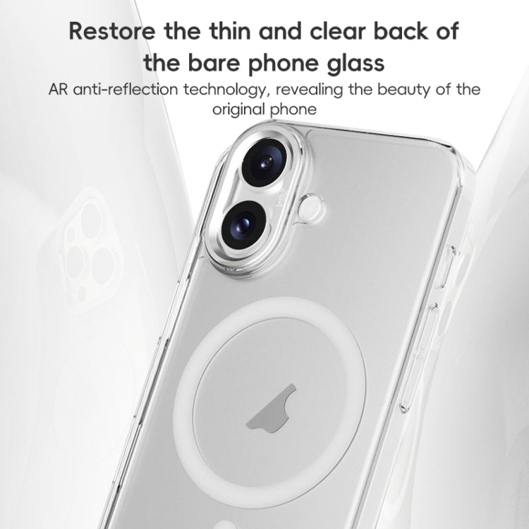 For iPhone 16 ZGA Magsafe Clear PC Tempered Glass Phone Case(Frosted White)