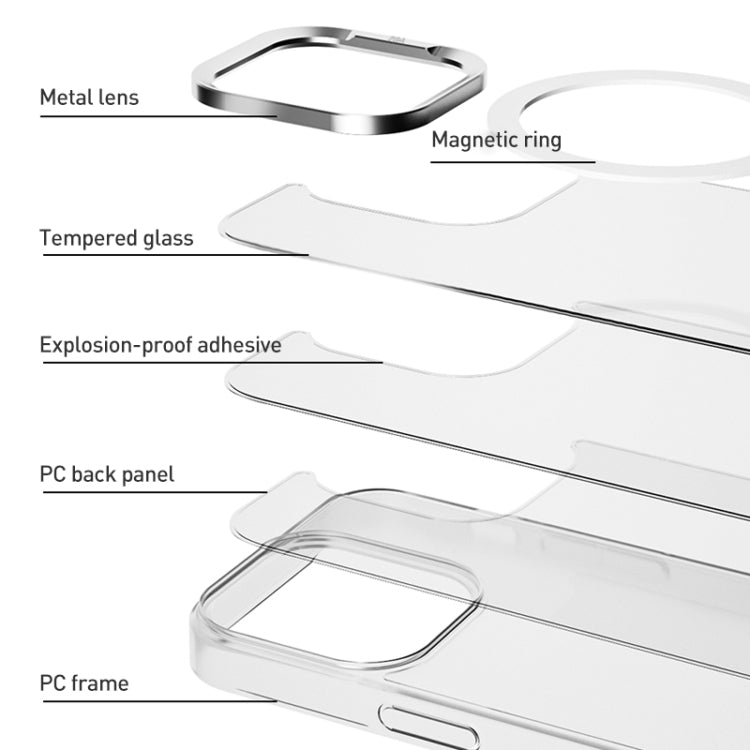 For iPhone 16 ZGA Magsafe Clear PC Tempered Glass Phone Case(Frosted White)