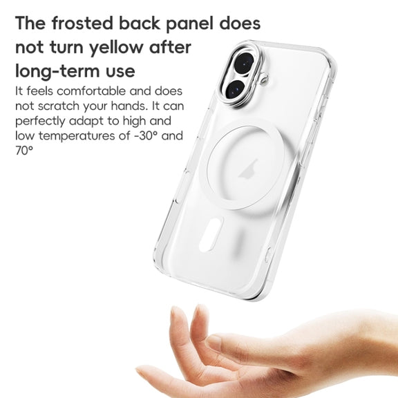 For iPhone 16 ZGA Magsafe Clear PC Tempered Glass Phone Case(Frosted White)