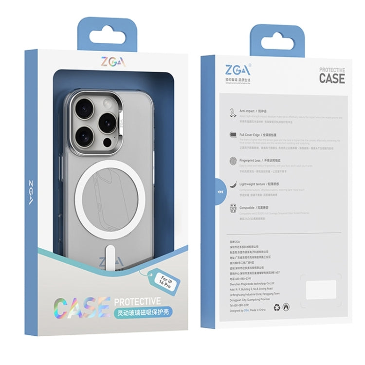 For iPhone 16 ZGA Magsafe Clear PC Tempered Glass Phone Case(Frosted White)