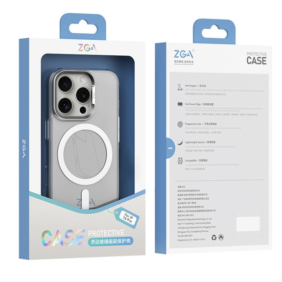 For iPhone 16 ZGA Magsafe Clear PC Tempered Glass Phone Case(Frosted White)