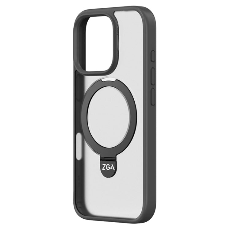 For iPhone 16 Pro Max ZGA Magsafe Holder PC Hybrid TPU Phone Case(Black)
