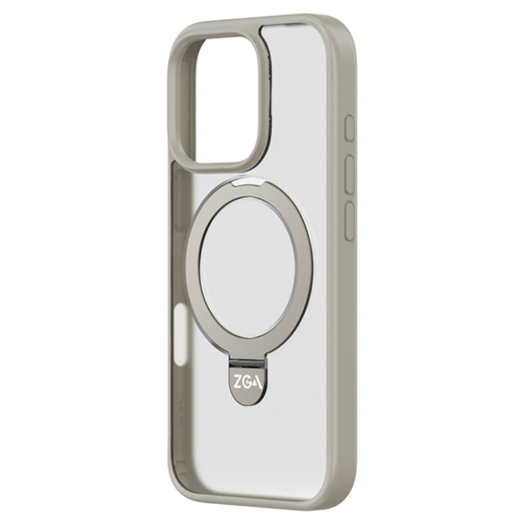For iPhone 16 Pro Max ZGA Magsafe Holder PC Hybrid TPU Phone Case(Grey)