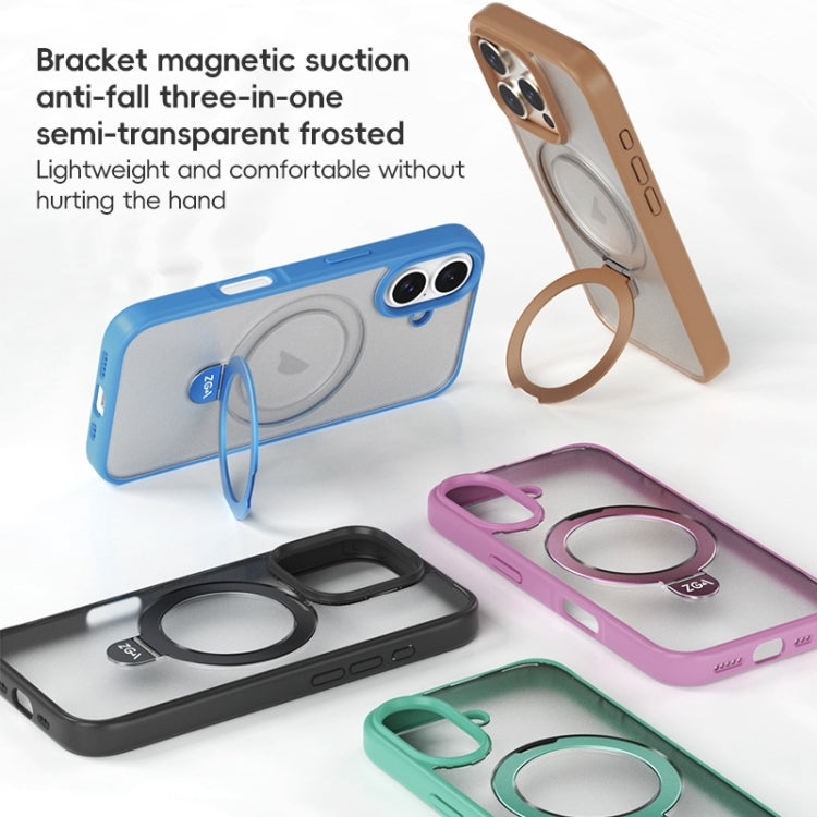 For iPhone 16 Pro ZGA Magsafe Holder PC Hybrid TPU Phone Case(Grey)