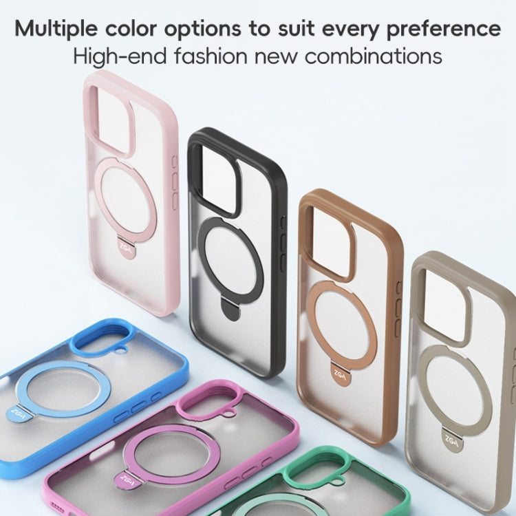 For iPhone 16 Pro ZGA Magsafe Holder PC Hybrid TPU Phone Case(Grey)