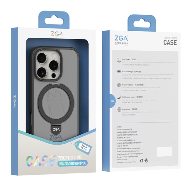 For iPhone 16 Pro ZGA Magsafe Holder PC Hybrid TPU Phone Case(Grey)