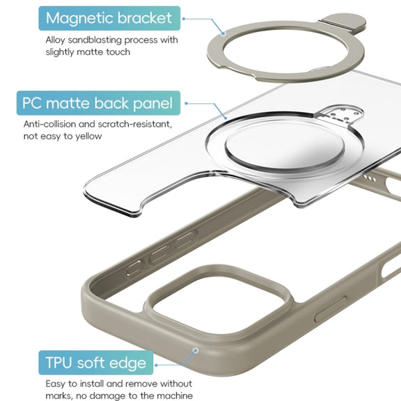 For iPhone 16 ZGA Magsafe Holder PC Hybrid TPU Phone Case(Black)