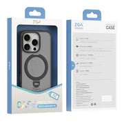 For iPhone 16 ZGA Magsafe Holder PC Hybrid TPU Phone Case(Black)