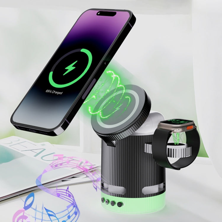 H61 15W 4 in 1 Multifunctional Foldable Wireless Charger Bluetooth Speaker(Black)