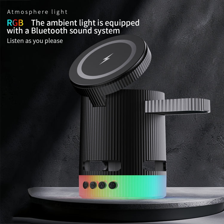 H61 15W 4 in 1 Multifunctional Foldable Wireless Charger Bluetooth Speaker(Black)