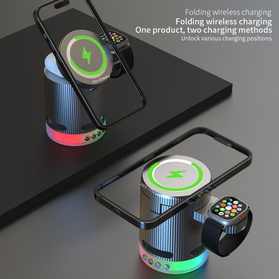 H61 15W 4 in 1 Multifunctional Foldable Wireless Charger Bluetooth Speaker(Black)