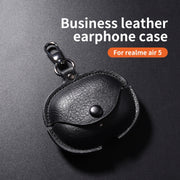 For Realme Buds Air 5 Pro Leather Earphone Protective Case with Hook(Black)
