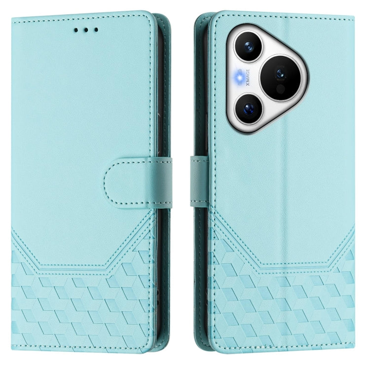 For Huawei Pura 70 Honeycomb Embossing RFID Leather Phone Case(Mint Green)