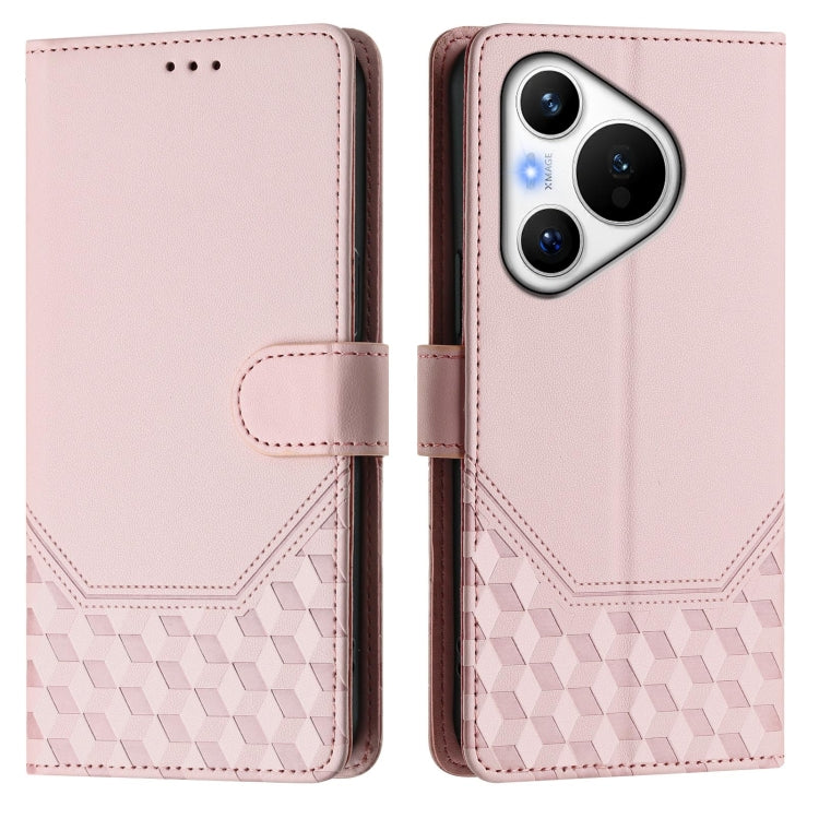 For Huawei Pura 70 Honeycomb Embossing RFID Leather Phone Case(Pink)