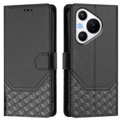 For Huawei Pura 70 Honeycomb Embossing RFID Leather Phone Case(Black)