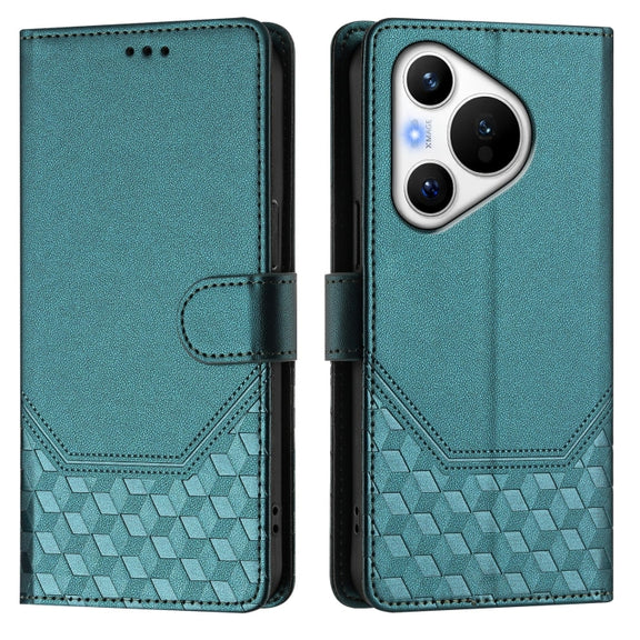 For Huawei Pura 70 Honeycomb Embossing RFID Leather Phone Case(Peacock Green)