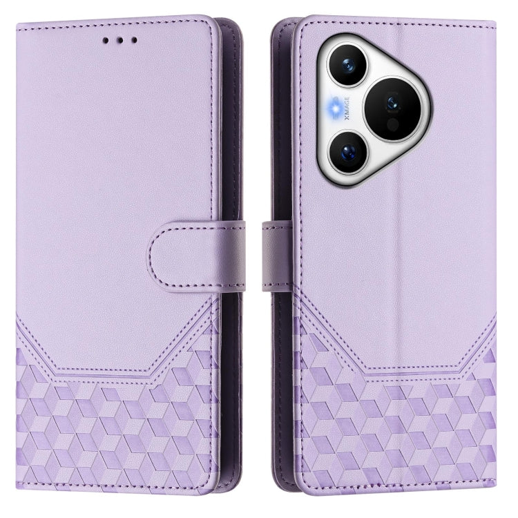 For Huawei Pura 70 Honeycomb Embossing RFID Leather Phone Case(Light Purple)