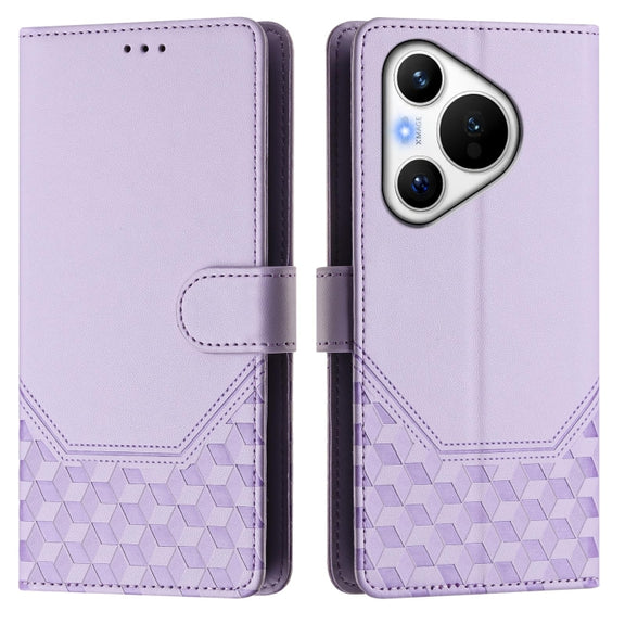 For Huawei Pura 70 Honeycomb Embossing RFID Leather Phone Case(Light Purple)