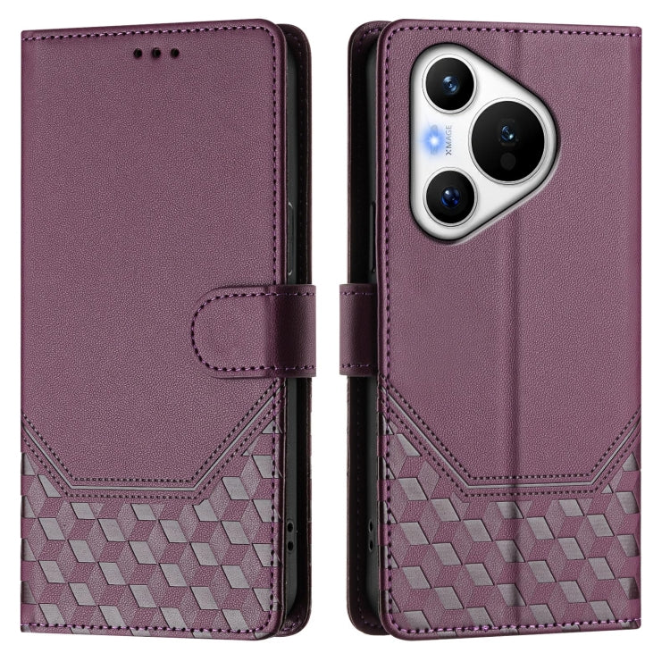 For Huawei Pura 70 Honeycomb Embossing RFID Leather Phone Case(Violet)