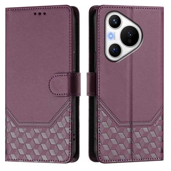 For Huawei Pura 70 Honeycomb Embossing RFID Leather Phone Case(Violet)