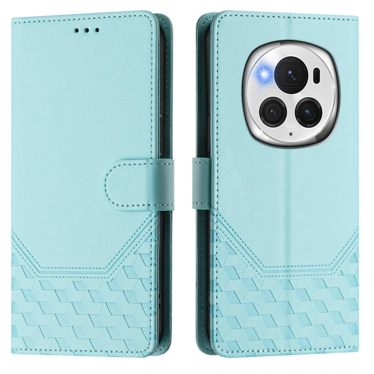 For Honor Magic6 Pro 5G Honeycomb Embossing RFID Leather Phone Case(Mint Green)