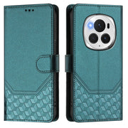 For Honor Magic6 Pro 5G Honeycomb Embossing RFID Leather Phone Case(Peacock Green)