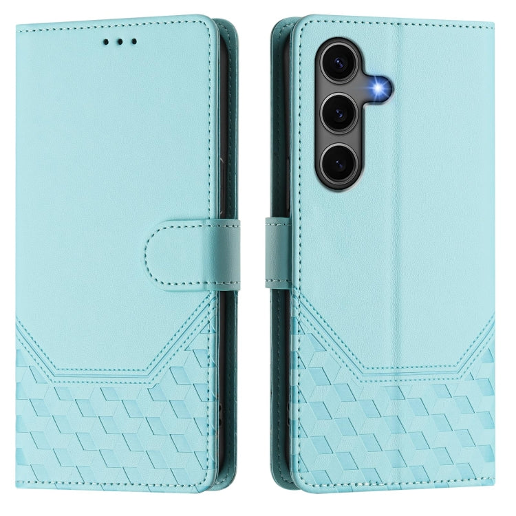 For Samsung Galaxy S25 5G Honeycomb Embossing RFID Leather Phone Case(Mint Green)