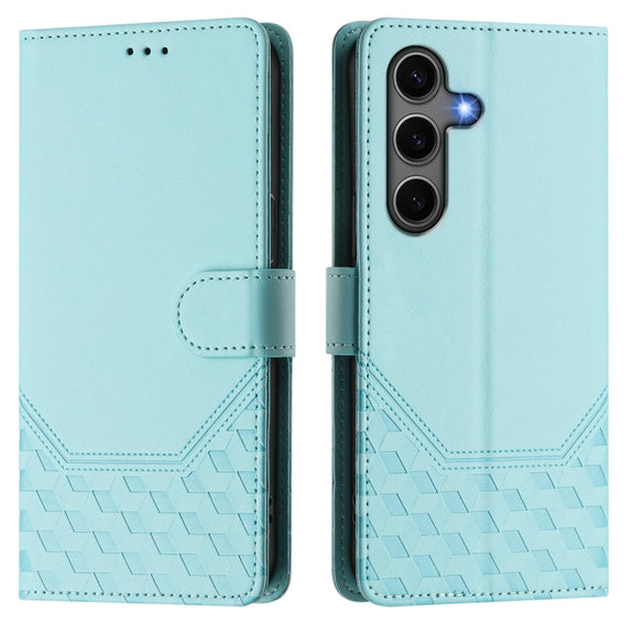 For Samsung Galaxy S25 5G Honeycomb Embossing RFID Leather Phone Case(Mint Green)