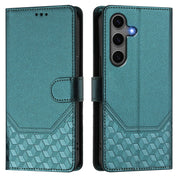 For Samsung Galaxy S25 5G Honeycomb Embossing RFID Leather Phone Case(Peacock Green)