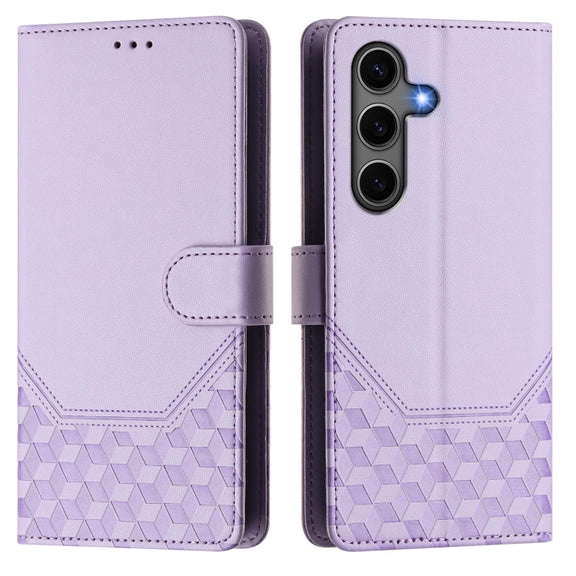 For Samsung Galaxy S25 5G Honeycomb Embossing RFID Leather Phone Case(Light Purple)