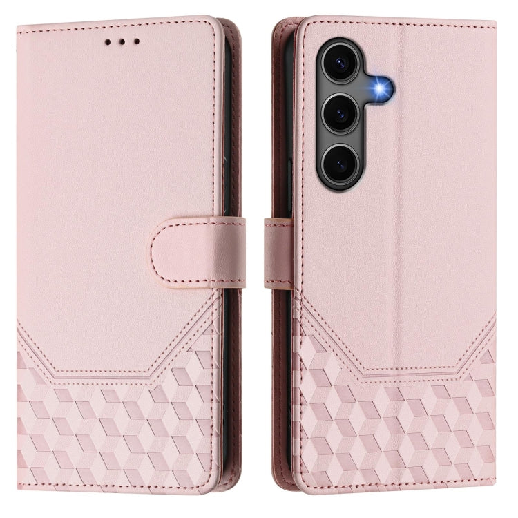 For Samsung Galaxy S25+ 5G Honeycomb Embossing RFID Leather Phone Case(Pink)