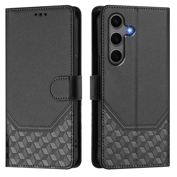 For Samsung Galaxy S25+ 5G Honeycomb Embossing RFID Leather Phone Case(Black)