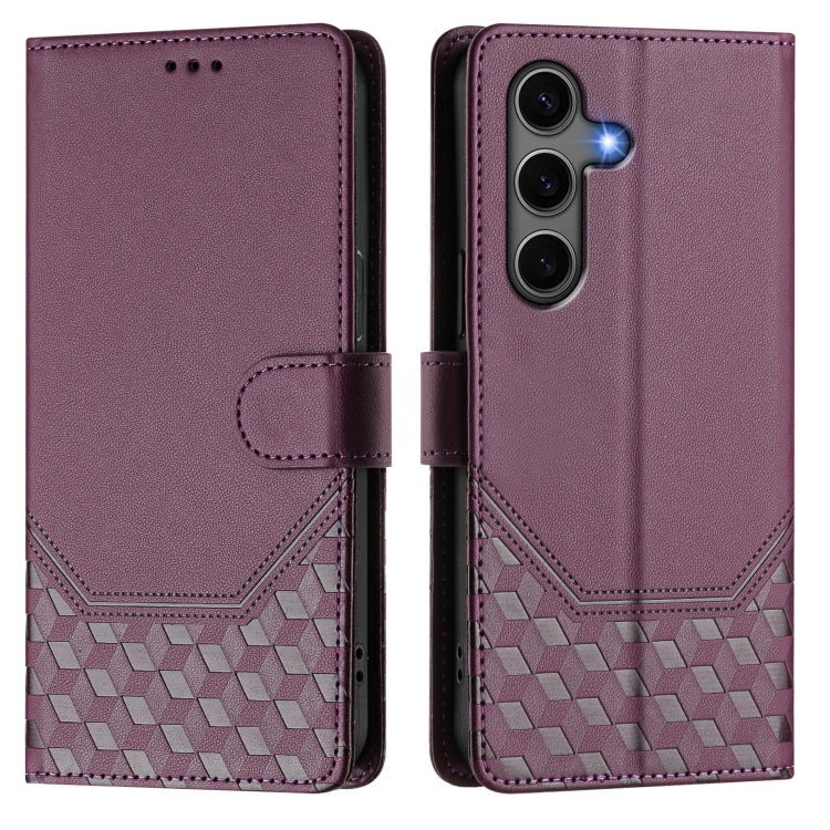 For Samsung Galaxy S25+ 5G Honeycomb Embossing RFID Leather Phone Case(Violet)