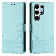 For Samsung Galaxy S25 Ultra 5G Honeycomb Embossing RFID Leather Phone Case(Mint Green)