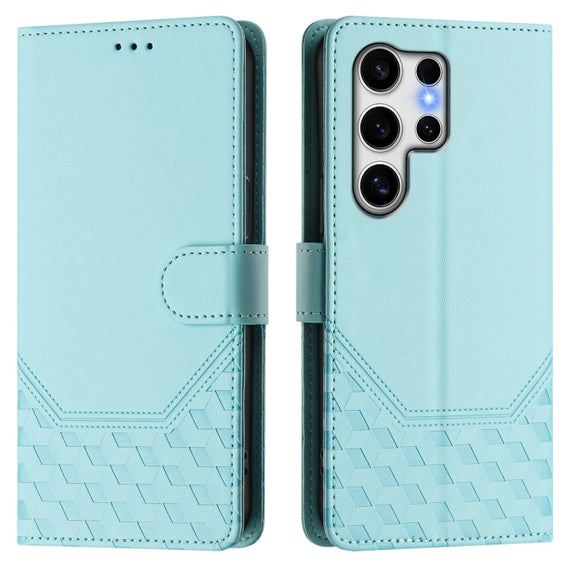 For Samsung Galaxy S25 Ultra 5G Honeycomb Embossing RFID Leather Phone Case(Mint Green)