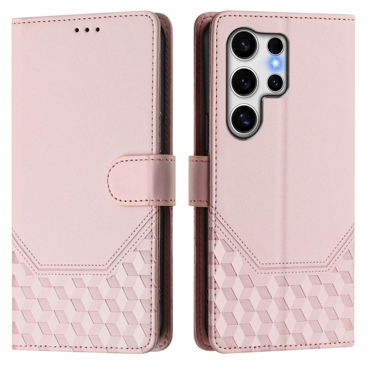 For Samsung Galaxy S25 Ultra 5G Honeycomb Embossing RFID Leather Phone Case(Pink)
