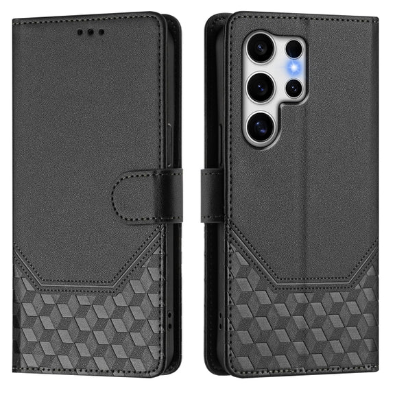 For Samsung Galaxy S25 Ultra 5G Honeycomb Embossing RFID Leather Phone Case(Black)
