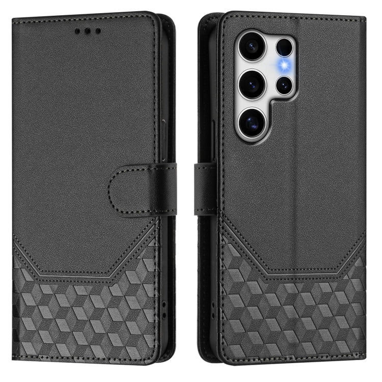 For Samsung Galaxy S25 Ultra 5G Honeycomb Embossing RFID Leather Phone Case(Black)