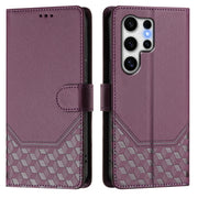 For Samsung Galaxy S25 Ultra 5G Honeycomb Embossing RFID Leather Phone Case(Violet)