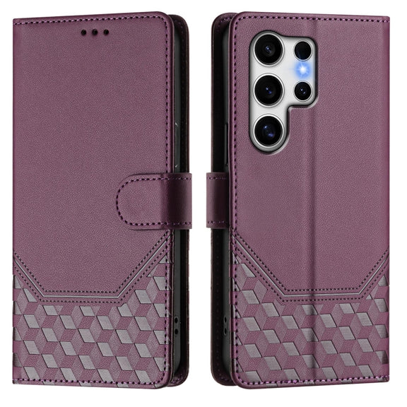 For Samsung Galaxy S25 Ultra 5G Honeycomb Embossing RFID Leather Phone Case(Violet)