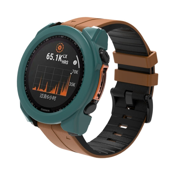 For Garmin Fenix 8 AMOLED 51mm Tempered Glass Film Integrated PC Watch Protective Case(Green)