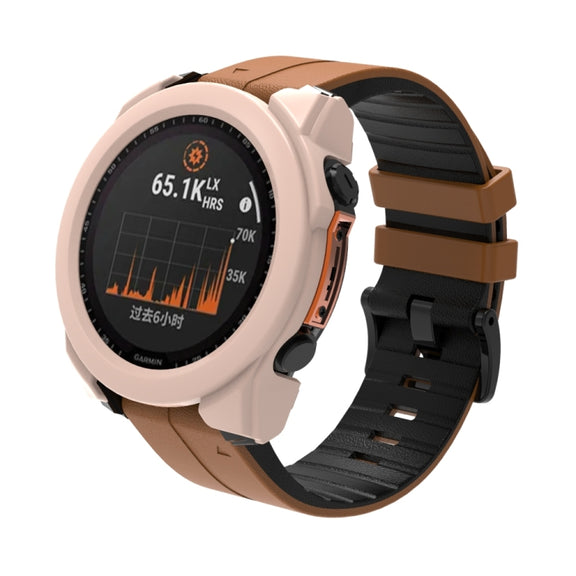 For Garmin Fenix 8 AMOLED 47mm Tempered Glass Film Integrated PC Watch Protective Case(Pink)