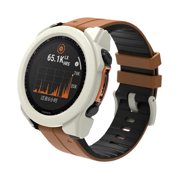 For Garmin Fenix 8 AMOLED 47mm Tempered Glass Film Integrated PC Watch Protective Case(Ivory White)