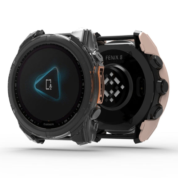 For Garmin Fenix 8 AMOLED 43mm Tempered Glass Film Integrated PC Watch Protective Case(Black)