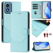 For Motorola Moto G Play 4G 2024 Oversea Honeycomb Embossing RFID Leather Phone Case(Mint Green)