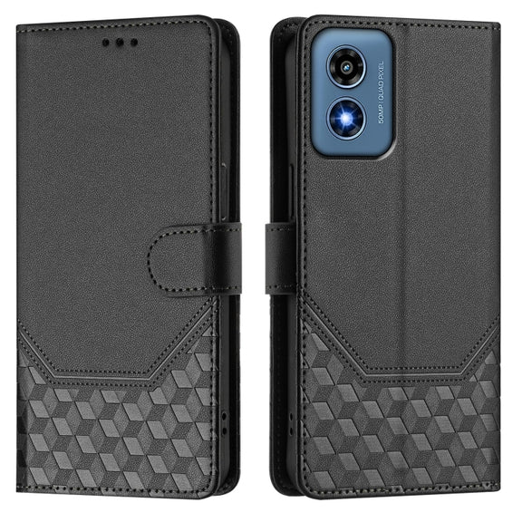 For Motorola Moto G Play 4G 2024 Oversea Honeycomb Embossing RFID Leather Phone Case(Black)