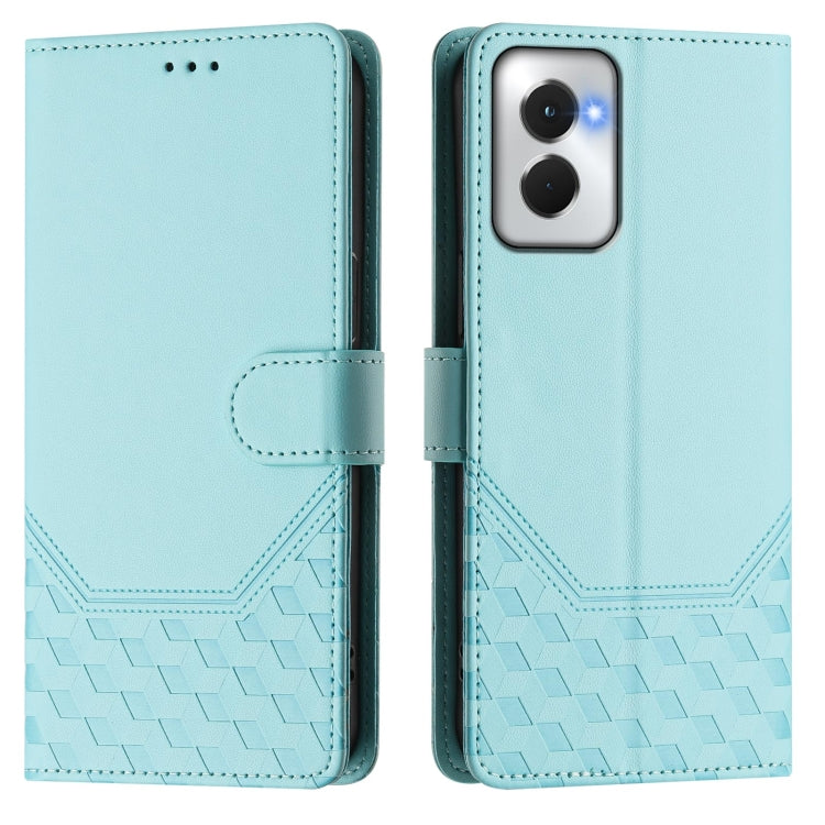 For Motorola Moto G Power 5G 2024 Honeycomb Embossing RFID Leather Phone Case(Mint Green)